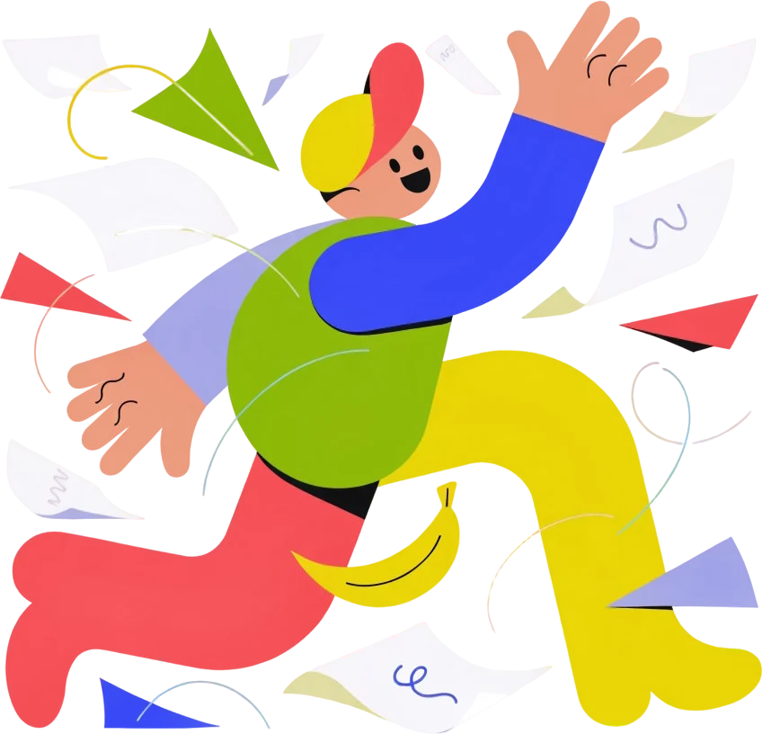 A person scrambling upward while sheets of paper scatter around them